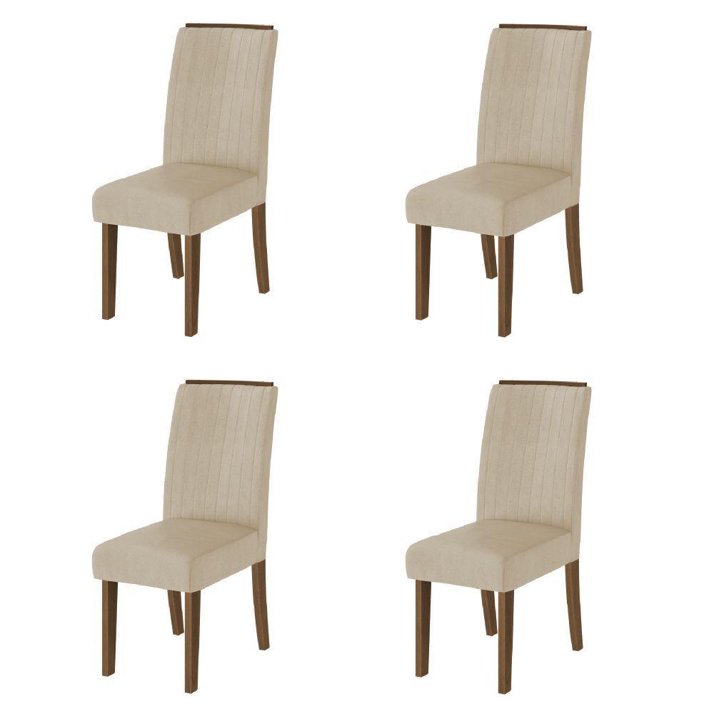 Conjunto Com 4 Cadeiras Estofada Sala De Jantar Grécia Cedro / Bege Dobuê Cedro - 1