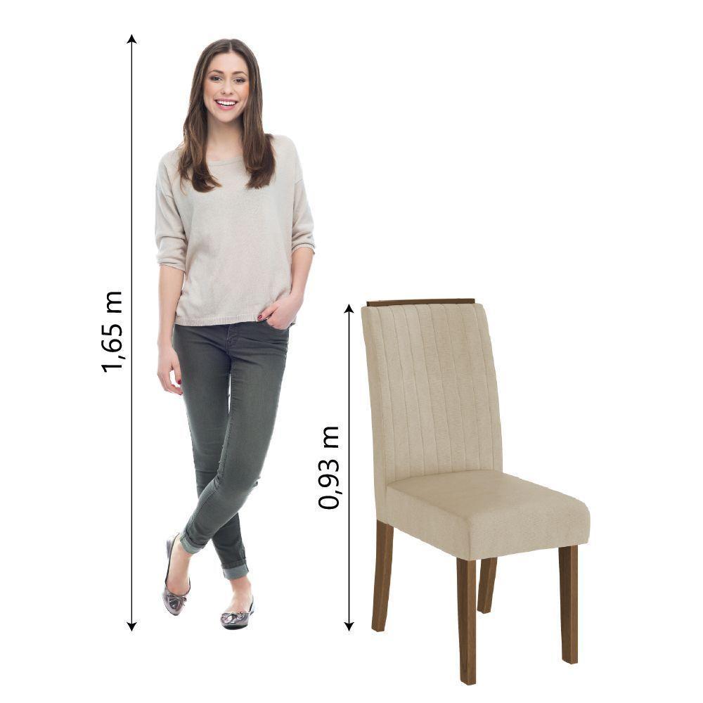 Conjunto Com 4 Cadeiras Estofada Sala De Jantar Grécia Cedro / Bege Dobuê Cedro - 2