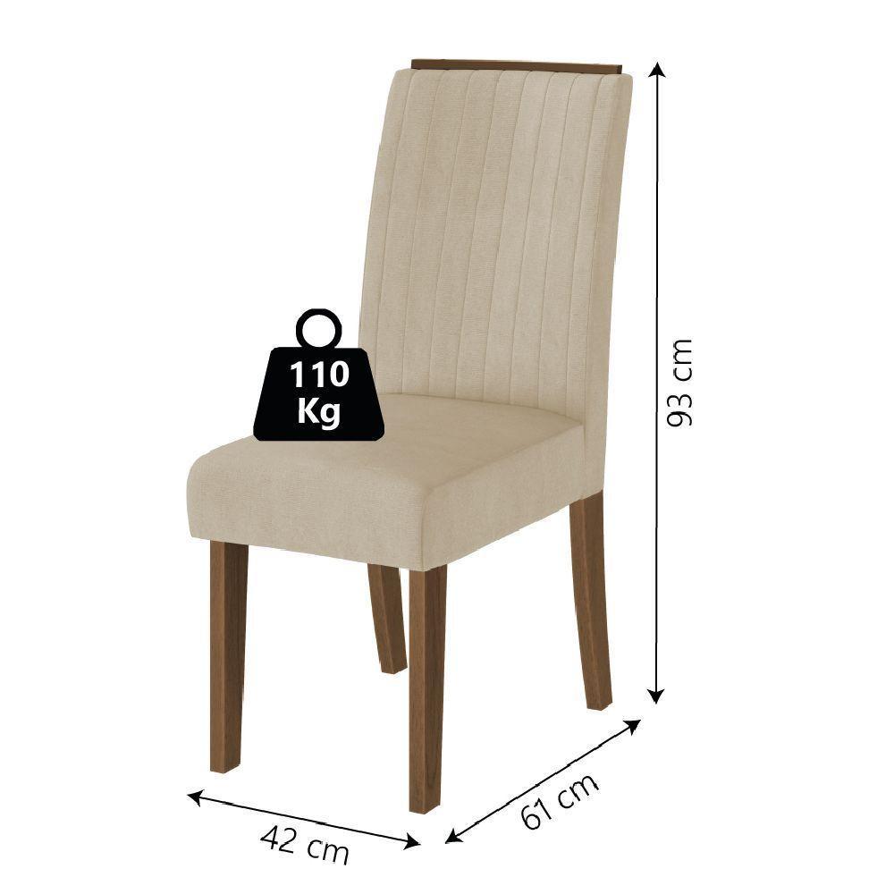 Conjunto Com 4 Cadeiras Estofada Sala De Jantar Grécia Cedro / Bege Dobuê Cedro - 4