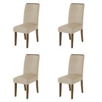 Conjunto Com 4 Cadeiras Estofada Sala De Jantar Grécia Cedro / Bege Dobuê Cedro - 1