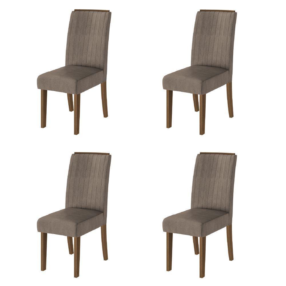 Conjunto Com 4 Cadeiras Estofada Sala De Jantar Grécia Cedro / Mascavo Dobuê Cedro - 1