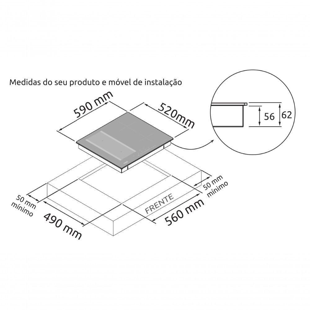 Cooktop De Indução 4 Bocas Preto Com Zona Flexível Dako Diplomata 220V - 2