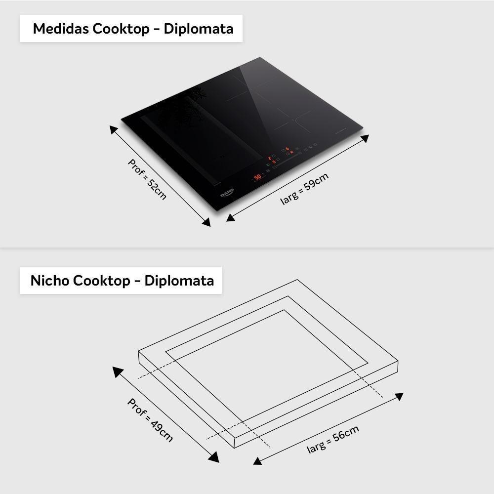 Cooktop De Indução 4 Bocas Preto Com Zona Flexível Dako Diplomata 220V - 3