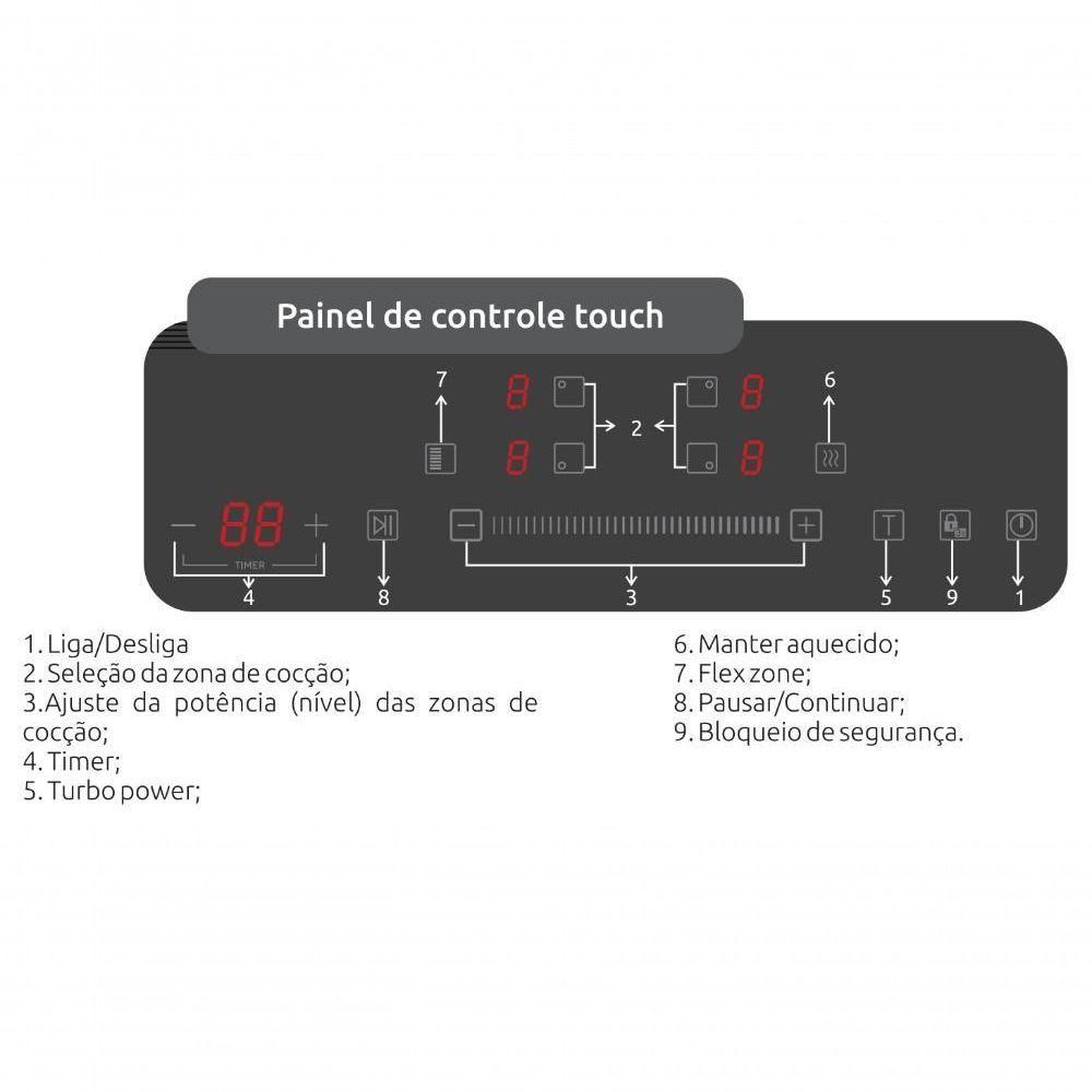 Cooktop De Indução 4 Bocas Preto Com Zona Flexível Dako Diplomata 220V - 4