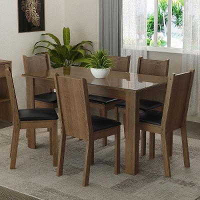 Conjunto Sala de Jantar Isla 6 Lugares Tampo de Vidro com Cadeiras Sintéticas Preto