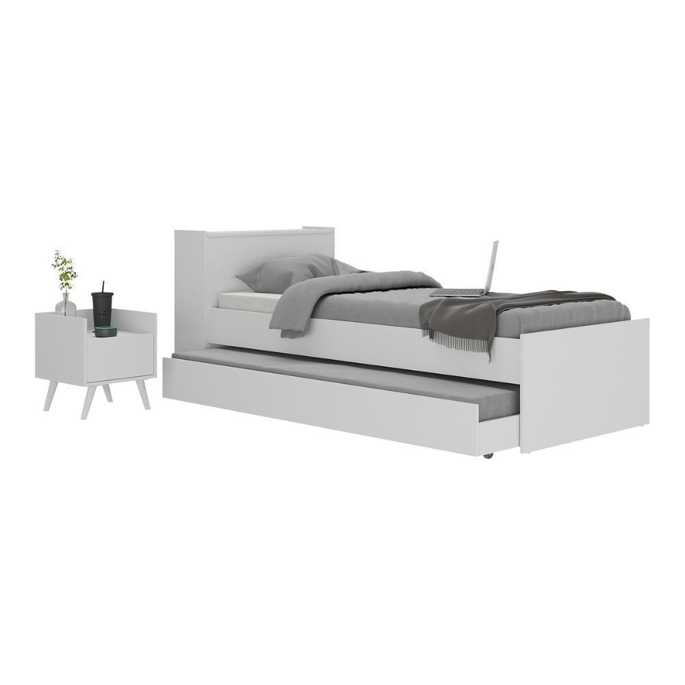 Conjunto Quarto Bicama Com Colchão E Baú/mesa De Cabeceira Retrô Multimóveis Mp4222 Branco Branco - 1