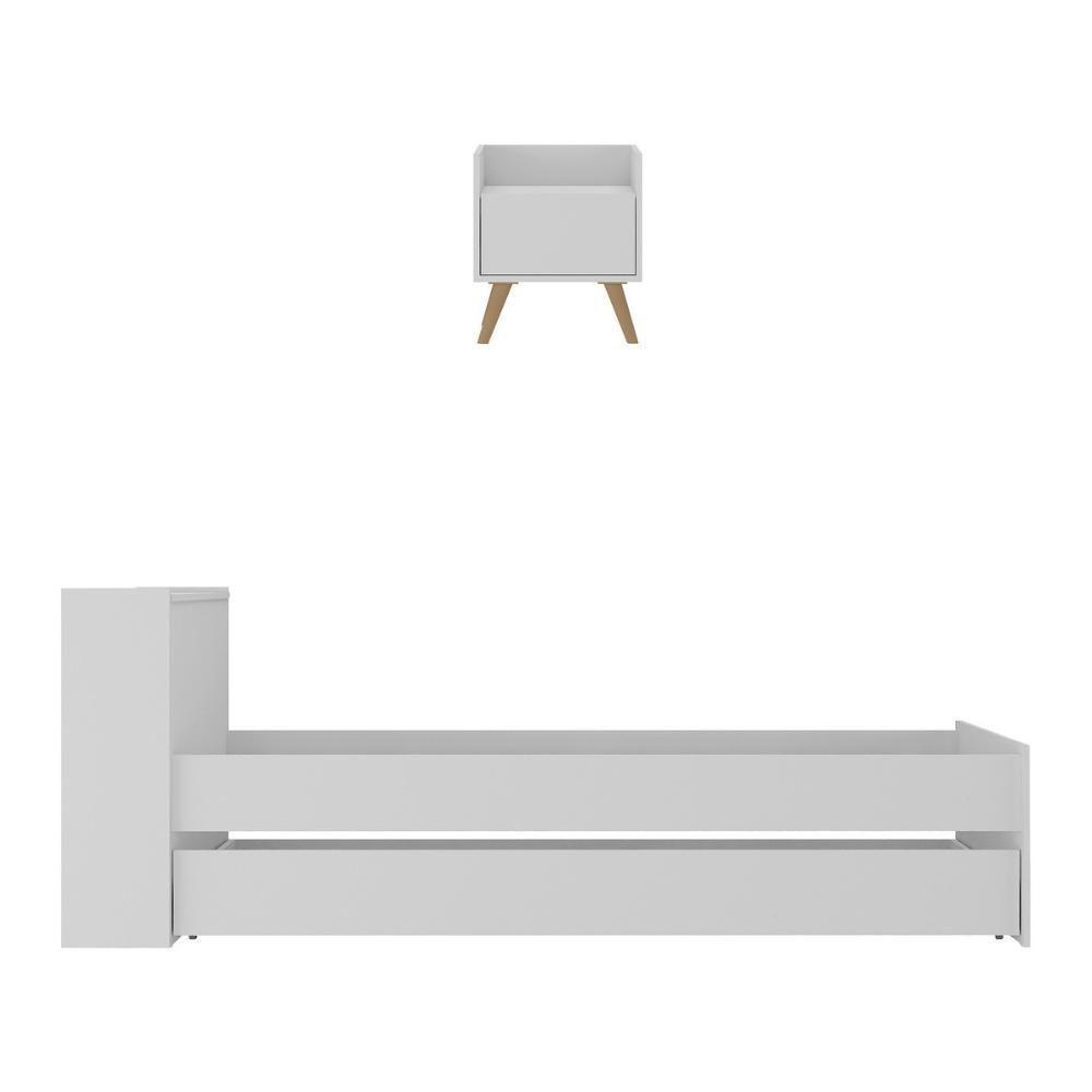 Conjunto Quarto Bicama Com Colchão E Baú/mesa De Cabeceira Retrô Multimóveis Mp4222 Branco/natural Branco/natural - 2
