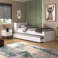 Conjunto Quarto Bicama Com Colchão E Baú/mesa De Cabeceira Retrô Multimóveis Mp4222 Branco/natural Branco/natural - 6