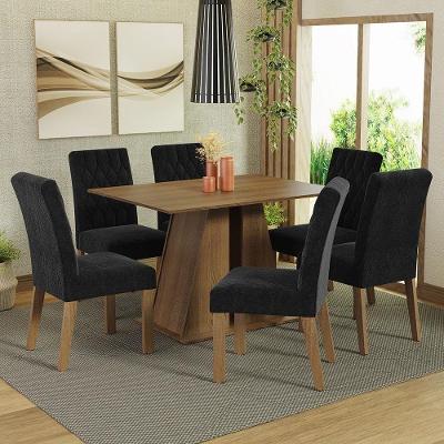 Conjunto Sala de Jantar Fabiana 6 Lugares Tampo em MDP com Cadeiras Estofadas Rustic-oxford