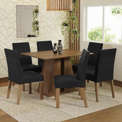 Conjunto Sala de Jantar Cheryl 6 Lugares Tampo em MDP com Cadeiras Estofadas Rustic