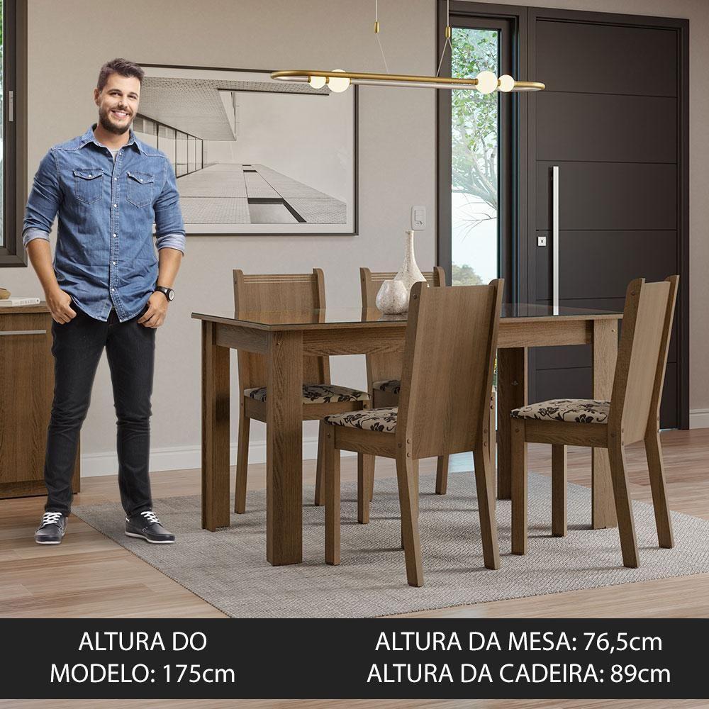 Conjunto Jantar Mesa Vidro 4 Cadeiras Rústico/Bege Marrom - 7