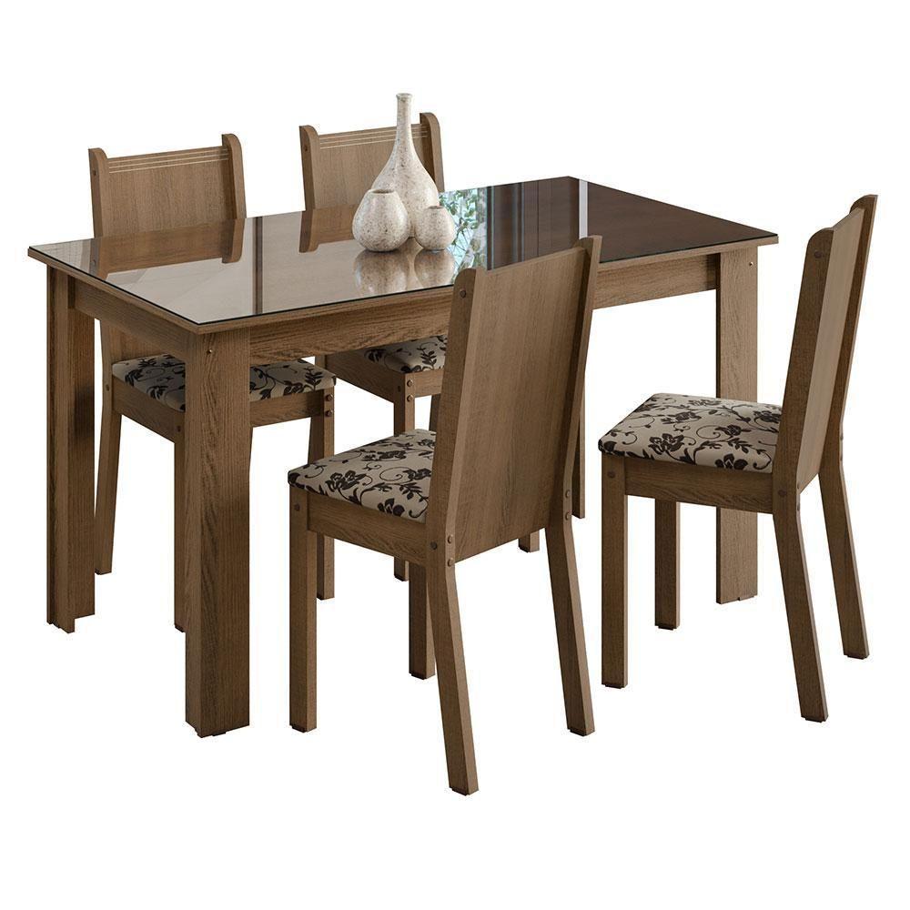 Conjunto Jantar Mesa Vidro 4 Cadeiras Rústico/Bege Marrom - 9