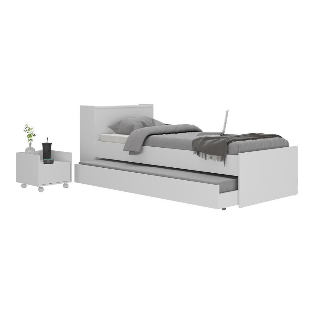 Conjunto Quarto Bicama Com Colchão E Baú/mesa De Cabeceira Multimóveis Mp4223 Branco Branco - 1