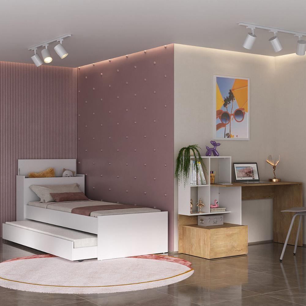 Conjunto Quarto Bicama Com Colchão E Baú/escrivaninha Multimóveis Mp4224 Branco/rustic Branco/rustic - 6