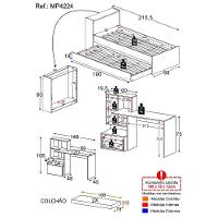 Conjunto Quarto Bicama Com Colchão E Baú/escrivaninha Multimóveis Mp4224 Branco/rustic Branco/rustic