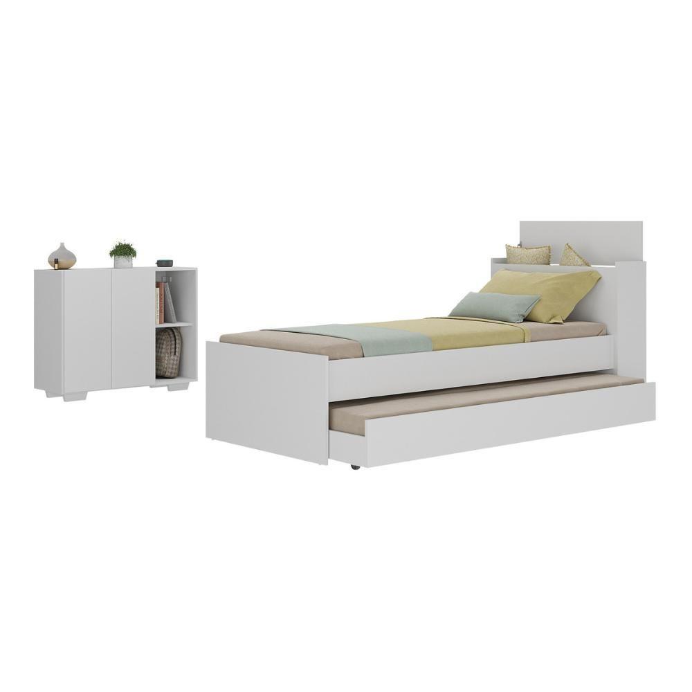 Conjunto Quarto Bicama Com Colchão E Baú/balcão 2 Portas Multimóveis Mp4219 Branco Branco - 1