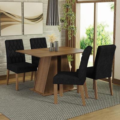 Conjunto de Jantar Gisele 4 Lugares Tampo em MDP com Cadeiras Estofadas Rustic Oxford