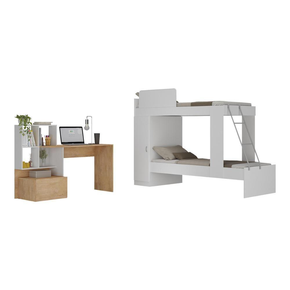 Conjunto Quarto Beliche Com Colchão/escrivaninha Multimóveis Mp4227 Branco/rustic Branco/rustic - 1