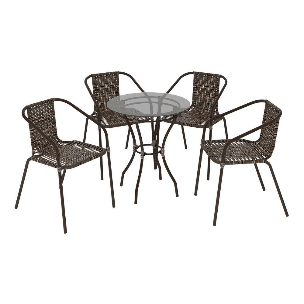 Conjunto Para Jardim Com Mesa Vidro 60cm E 4 Cadeiras Junco Sintético Multimóveis Cr8008 Café Mesclado - 2