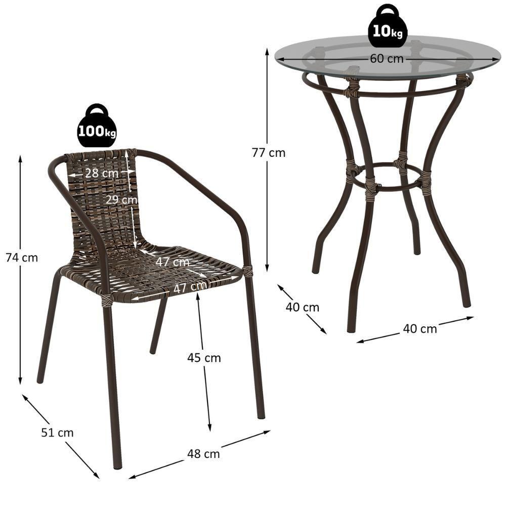 Conjunto Para Jardim Com Mesa Vidro 60cm E 4 Cadeiras Junco Sintético Multimóveis Cr8008 Café Mesclado - 3