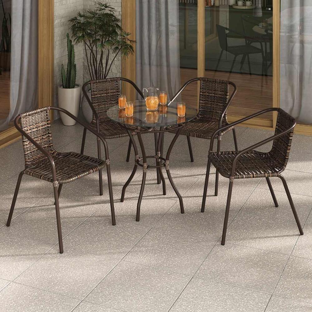 Conjunto Para Jardim Com Mesa Vidro 60cm E 4 Cadeiras Junco Sintético Multimóveis Cr8008 Café Mesclado - 5