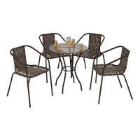 Conjunto Para Jardim Com Mesa Vidro 60cm E 4 Cadeiras Junco Sintético Multimóveis Cr8008 Café Mesclado - 1