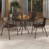 Conjunto Para Jardim Com Mesa Vidro 60cm E 4 Cadeiras Junco Sintético Multimóveis Cr8008 Café Mesclado - 5