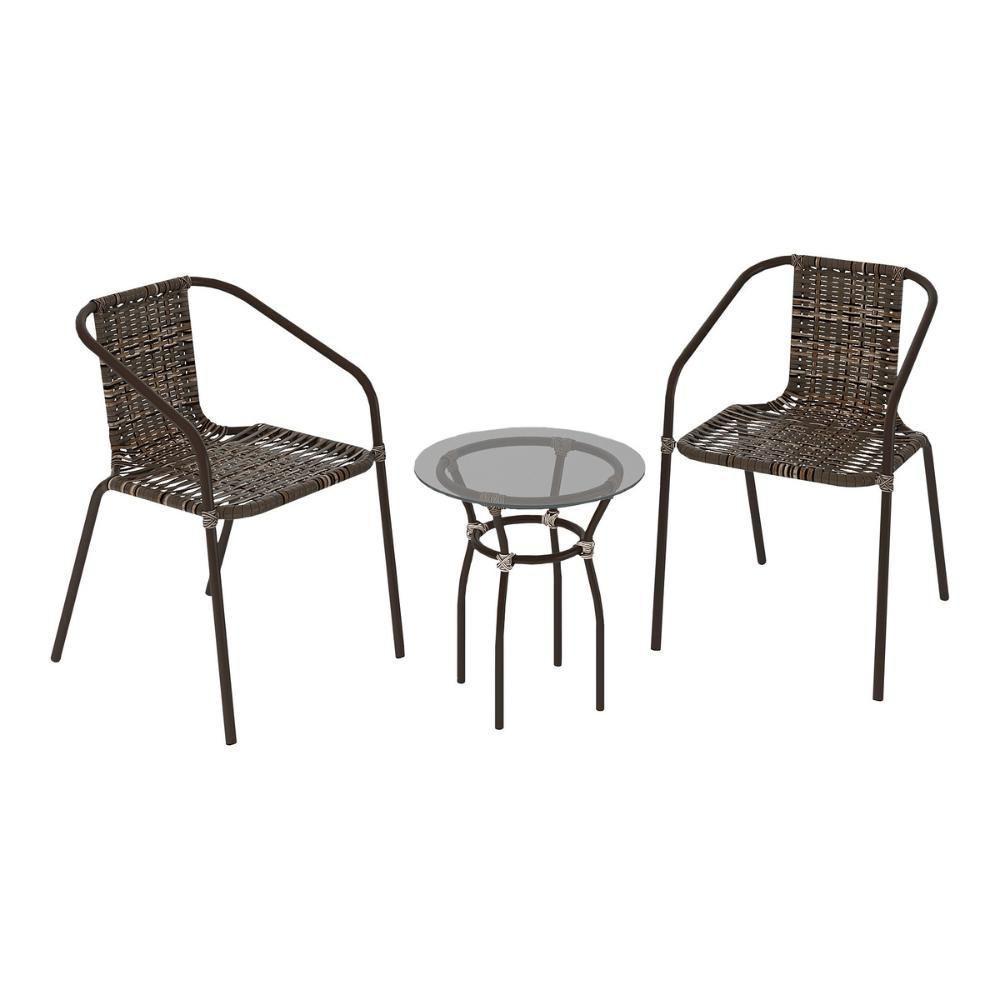 Conjunto Para Jardim Com Mesa De Centro Vidro 50cm E 2 Cadeiras Junco Multimóveis Cr8007 Café Mesclado - 2