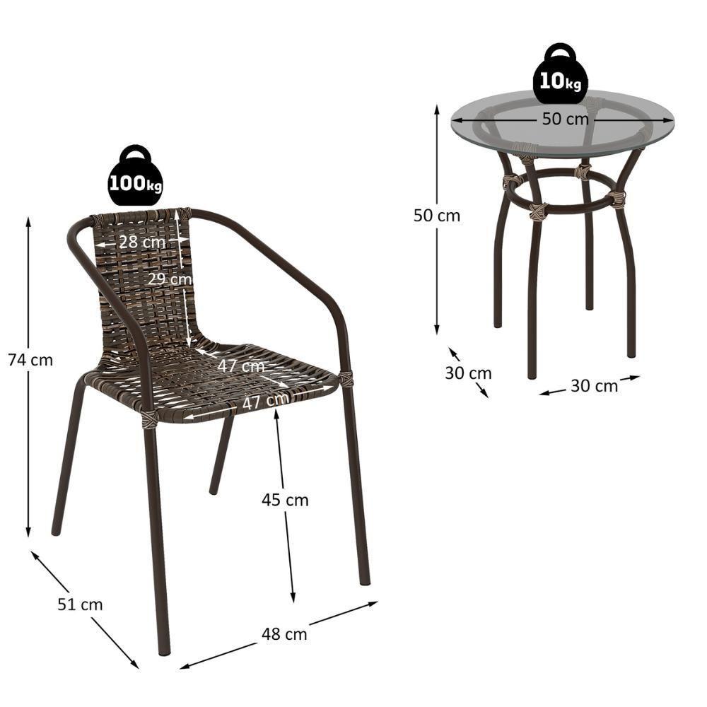 Conjunto Para Jardim Com Mesa De Centro Vidro 50cm E 2 Cadeiras Junco Multimóveis Cr8007 Café Mesclado - 3