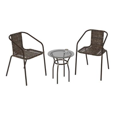 Kit Conjunto para Jardim CR8007 Mesa de Centro com Vidro 50CM e 2 Cadeiras Estrutura em Aço