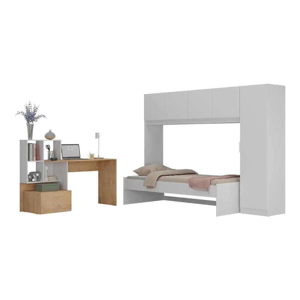Conjunto Quarto Cama Solteiro Com Colchão/guarda-roupas/escrivaninha Multimóveis Mp4225 Branco/rustic Branco/rustic - 1