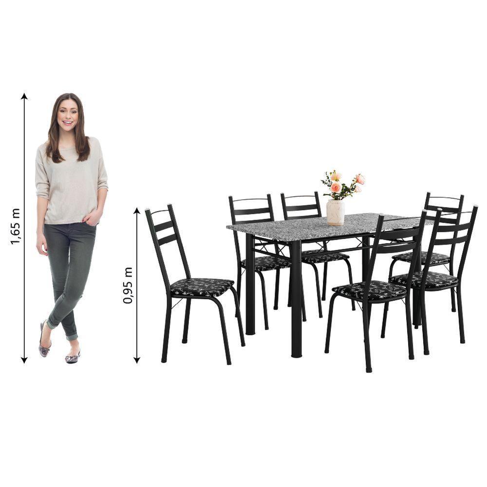 Conjunto De Mesa Itália Com 6 Cadeiras 1,40m Preto / Floral Granito Artefamol Preto Fosc - 2