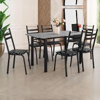 Conjunto De Mesa Itália Com 6 Cadeiras 1,40m Preto / Floral Granito Artefamol Preto Fosc - 6