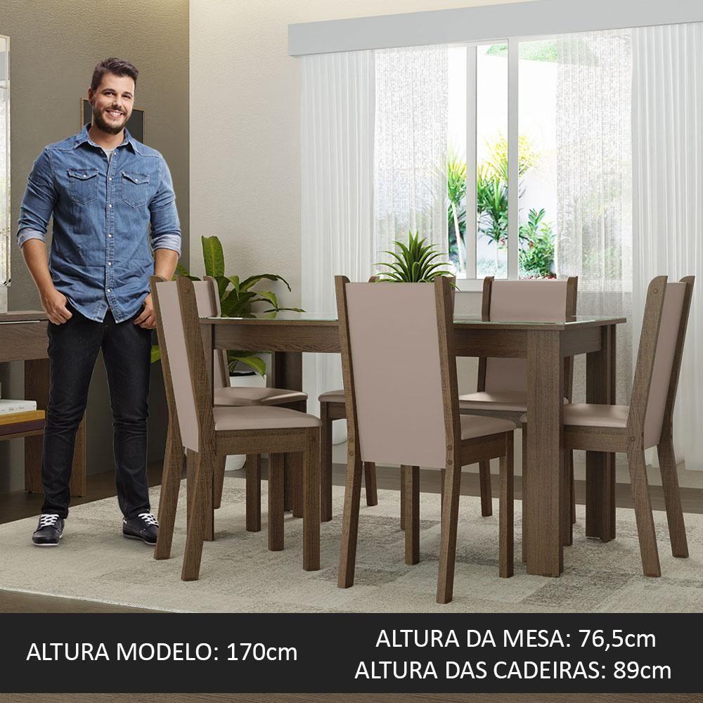 Conjunto Sala De Jantar Mesa Tampo De Vidro 6 Cadeiras Heloísa Madesa Rustic/crema/bege - 7