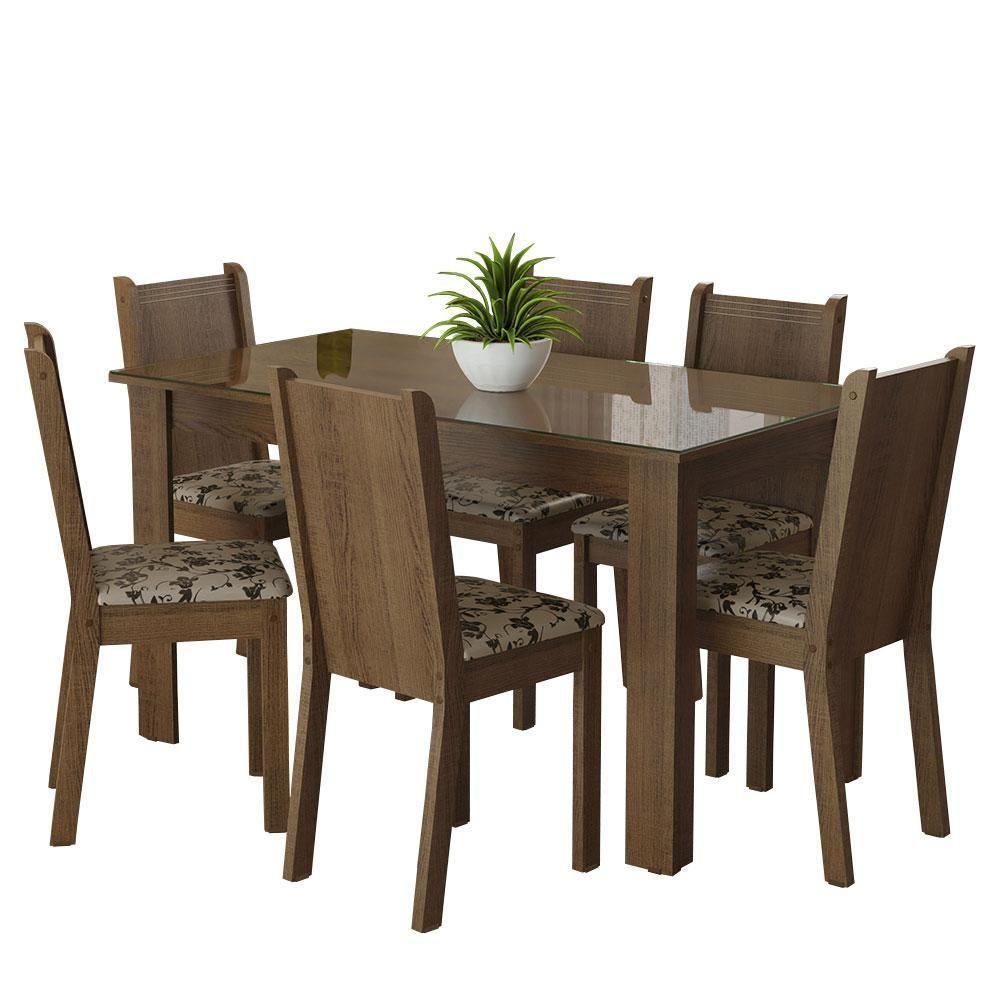 Conjunto Mesa de Jantar 6 Cadeiras Rustic-bege Marrom - 9