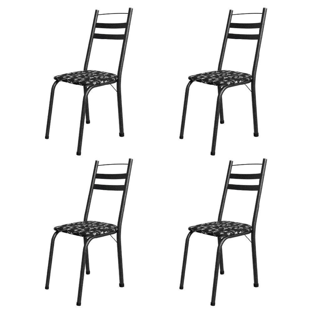 Conjunto Com 4 Cadeiras Tubular Itália Preto Floral Artefamol Preto Fosc - 1