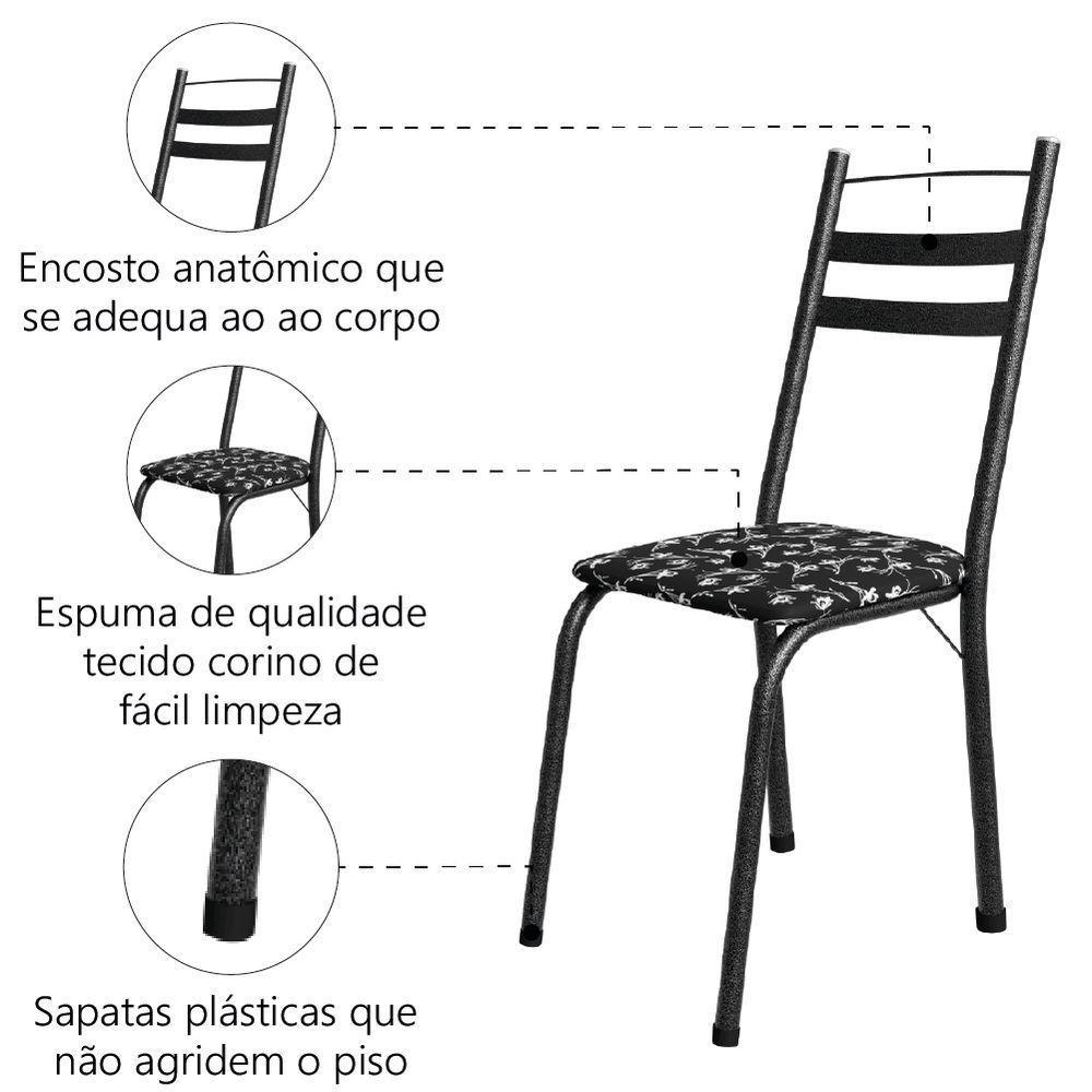 Conjunto Com 4 Cadeiras Tubular Itália Preto Floral Artefamol Preto Fosc - 3