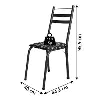 Conjunto Com 4 Cadeiras Tubular Itália Preto Floral Artefamol Preto Fosc - 4