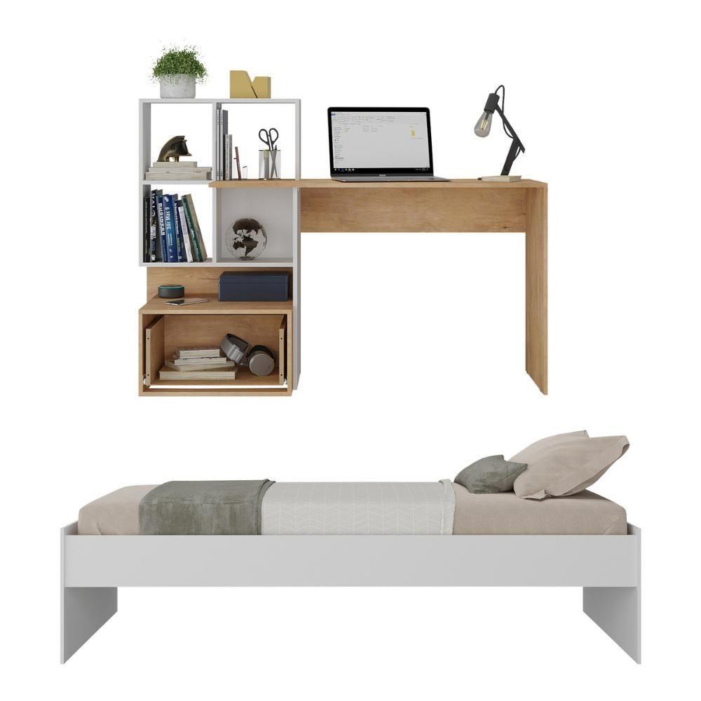 Conjunto Quarto Cama Solteiro Com Colchão/escrivaninha Multimóveis Mp4226 Branco/rustic Branco/rustic - 2