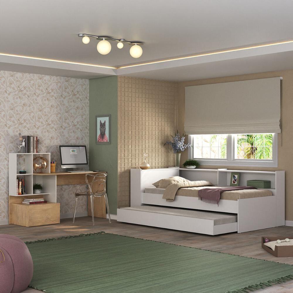 Conjunto Quarto Bicama Com Colchão E Baú/prateleira/escrivaninha Multimóveis Mp4228 Branco/rustic Branco/rustic - 6