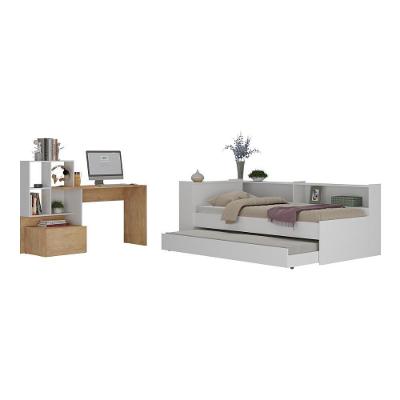 Conjunto Bicama Solteiro Mp4228 com Colchão e Escrivaninha em MDP Branco Rustic