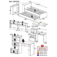 Conjunto Quarto Bicama Com Colchão E Baú/prateleira/escrivaninha Multimóveis Mp4228 Branco/rustic Branco/rustic