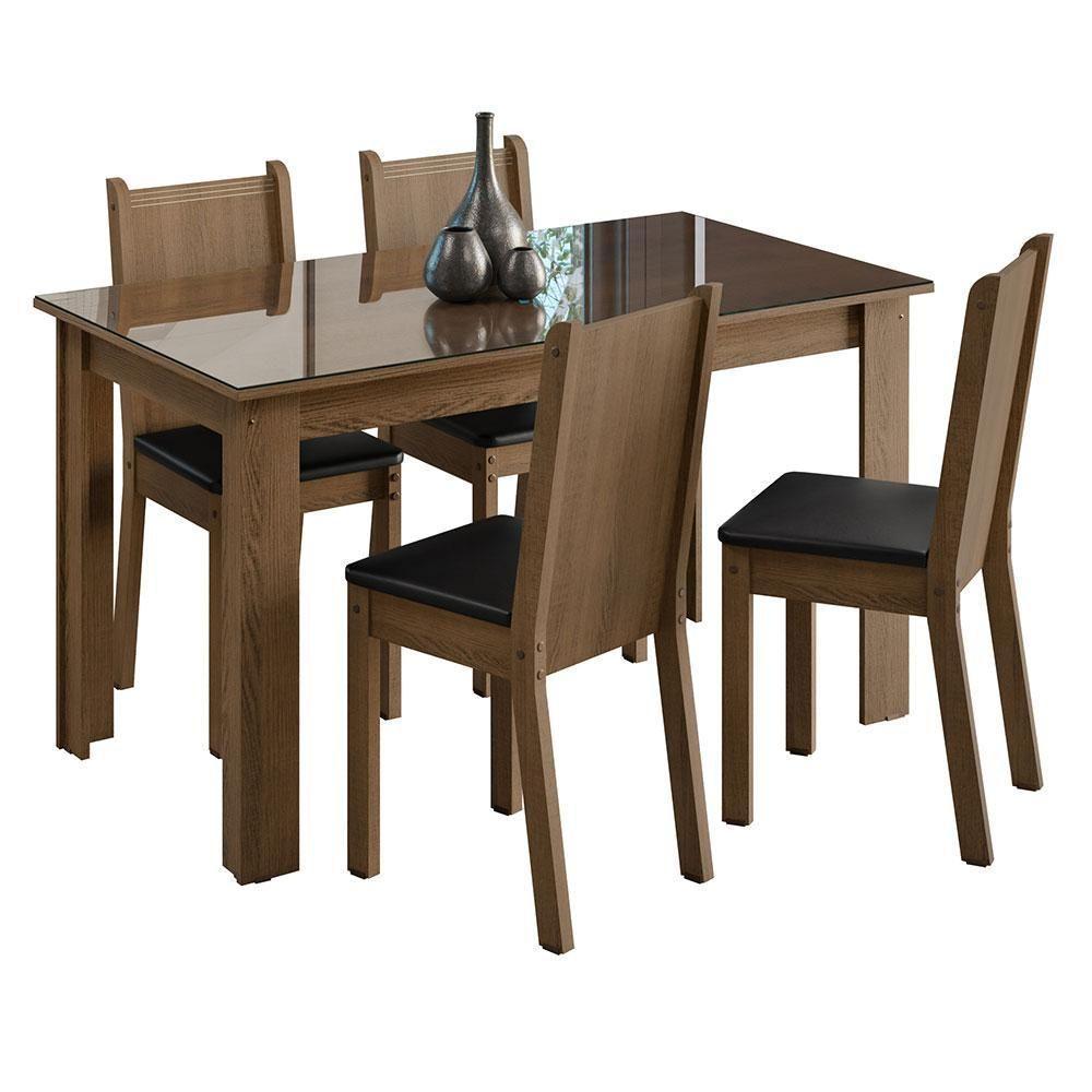 Conjunto Sala De Jantar Mesa Tampo De Vidro 4 Cadeiras Rustic/sintético Preto Kiara Madesa Rustic/preto - 9