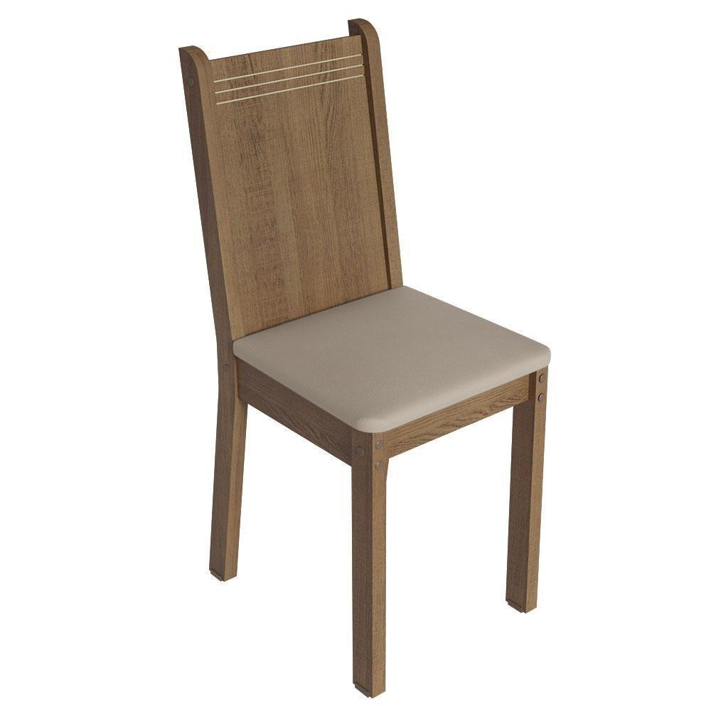 Conjunto Jantar Mesa Vidro 4 Cadeiras Rústico/Sintético Bege - 4