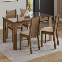 Conjunto Jantar Mesa Vidro 4 Cadeiras Rústico/Sintético Bege - 1
