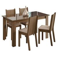 Conjunto Jantar Mesa Vidro 4 Cadeiras Rústico/Sintético Bege - 9