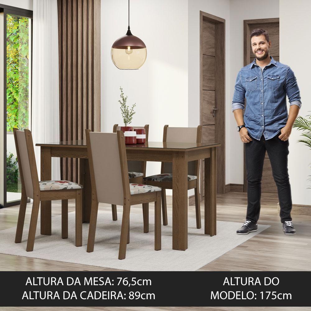 Conjunto Sala De Jantar Mesa Tampo De Vidro 4 Cadeiras Rustic/crema/hibiscos Suzy Madesa - 7