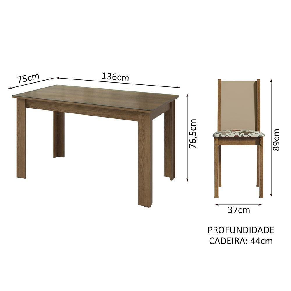 Conjunto Sala De Jantar Mesa Tampo De Vidro 4 Cadeiras Rustic/crema/hibiscos Suzy Madesa - 8