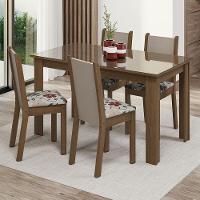 Conjunto Sala De Jantar Mesa Tampo De Vidro 4 Cadeiras Rustic/crema/hibiscos Suzy Madesa - 1