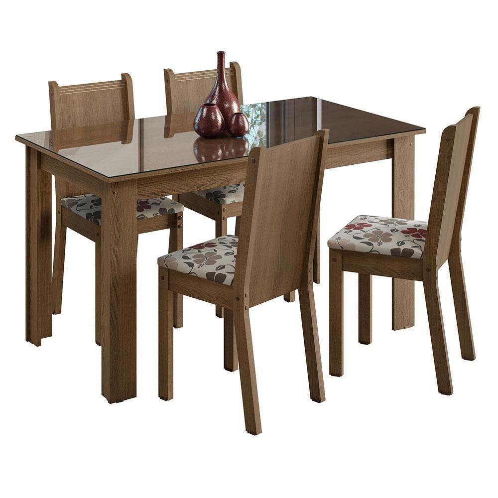 Conjunto Jantar Mesa Vidro 4 Cadeiras Rústico/Hibiscos - 9